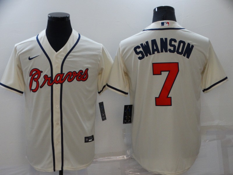 2021 Men Atlanta Braves 7 Swanson cream Nike Game MLB Jerseys